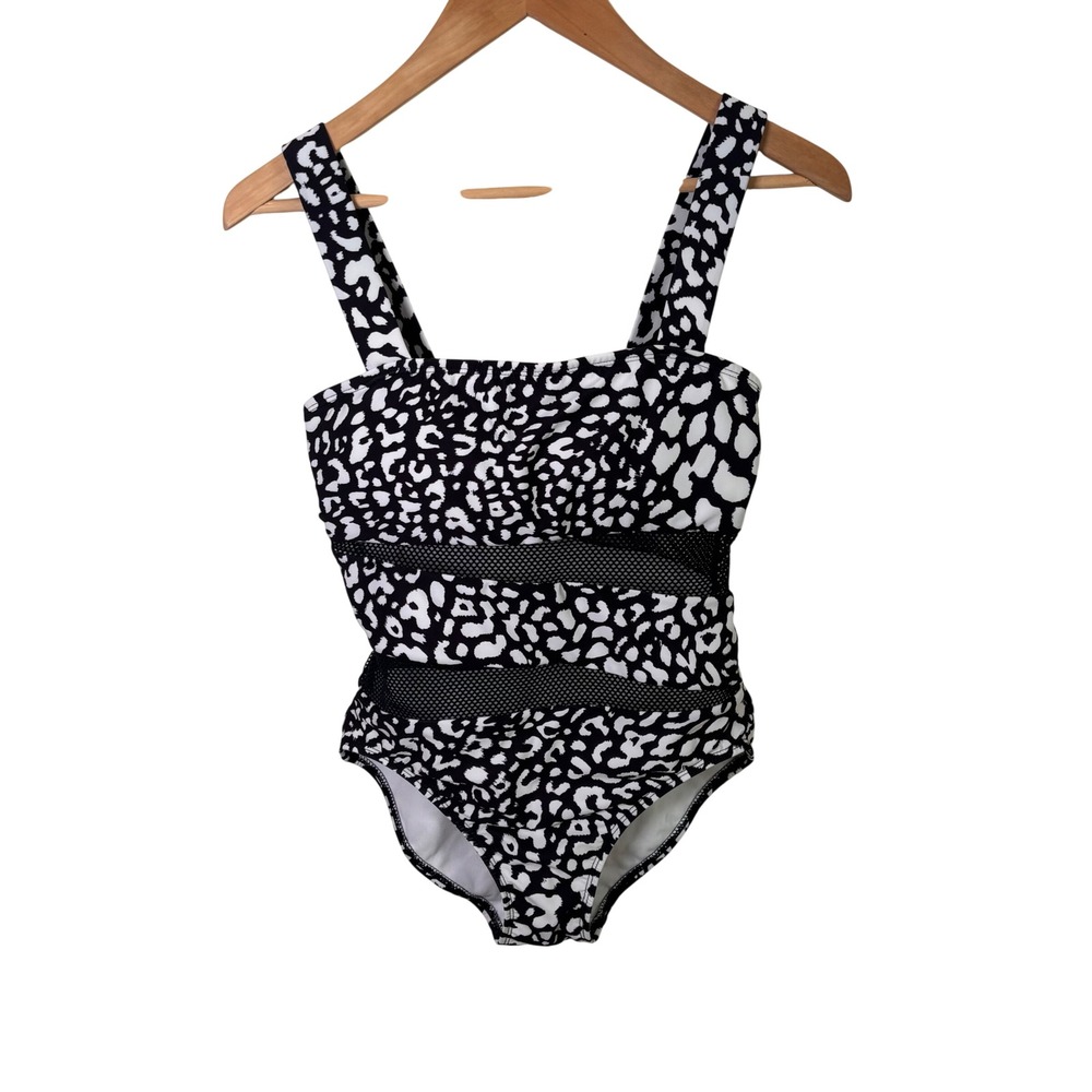 Carmen Marc Valvo Womens Swimsuit‎ One Piece Sz 4 Black White Mesh Insert